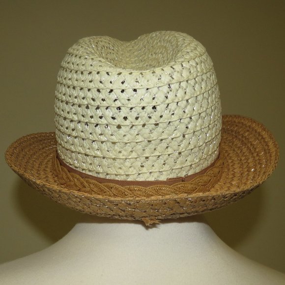 Chatties Two-Tone Straw Fedora Hat w/ Gold Weave NWOT - Picture 4 of 4